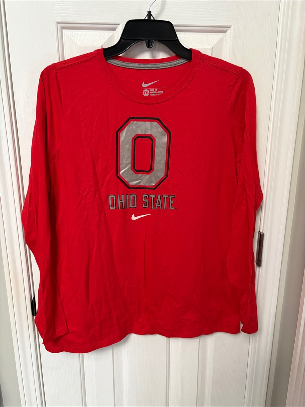 Nike Red Ohio State Long Sleeve Tee with Grey Logo